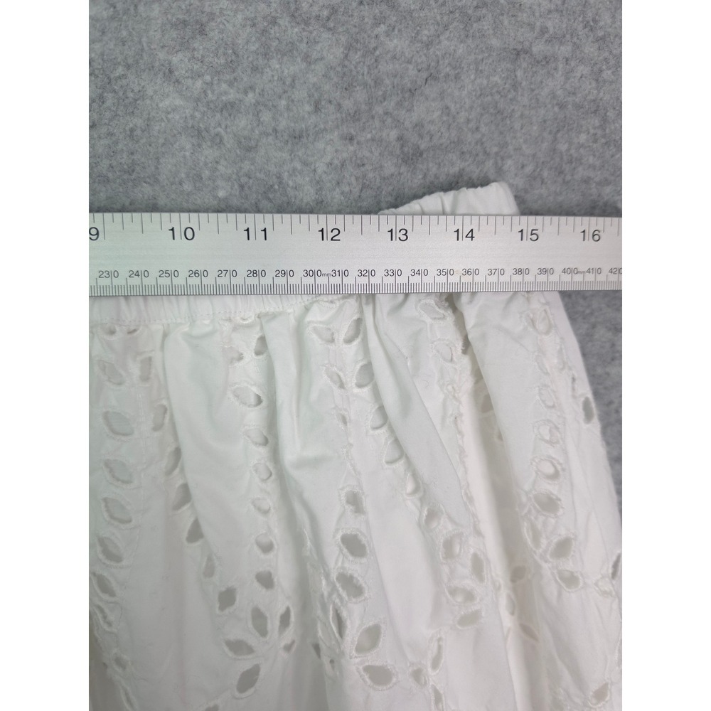 Frank & Eileen Grace Eyelet Midi Skirt Women L White Cotton Scalloped Hem - Picture 7 of 8
